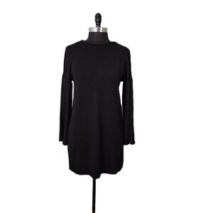 Drop Bell Ruffle Sleeve Crew Neck Short Sweater Dress LG Black